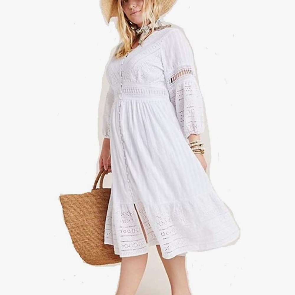 Anthropologie White Eyelet Midi Dress